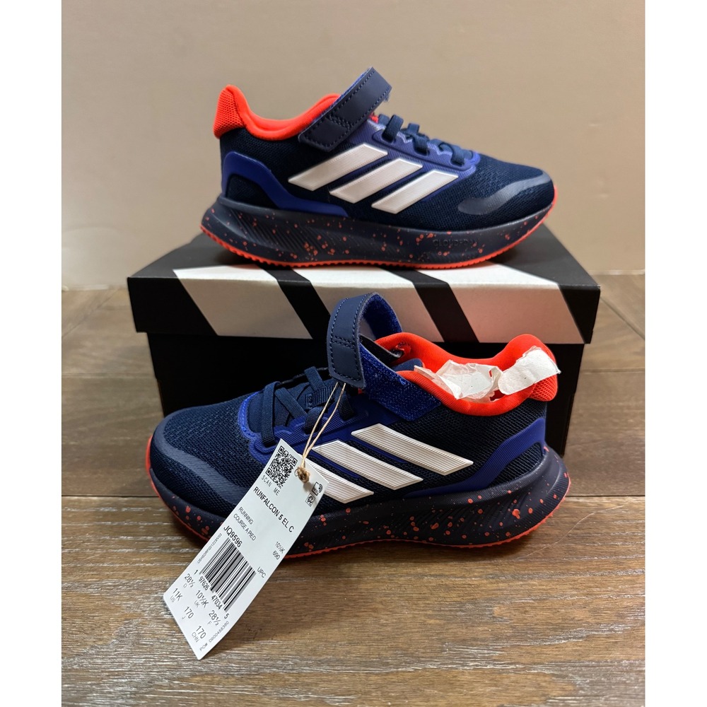 Adidas Runfalcon 5 EL C Kids Navy Blue Orange Running Shoes JQ9596 Size 11K NEW